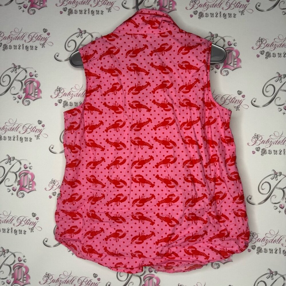 Alexandra bartlett tank top button up lobster 🦞 Pink and Red Sleeveless Shirt - Picture 4 of 9